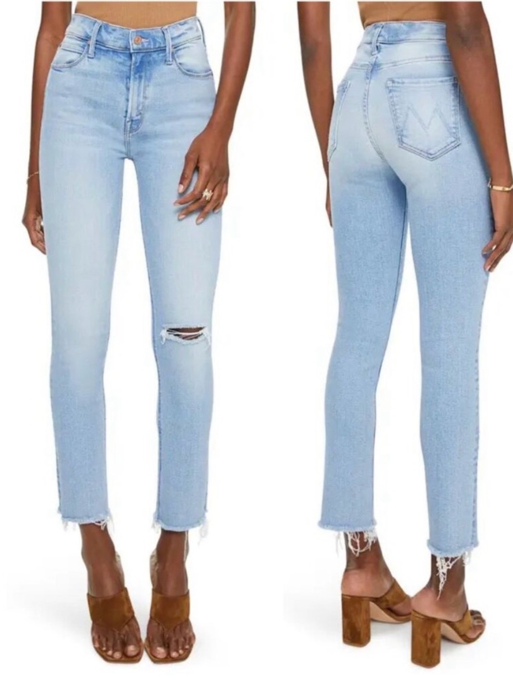 Mother Jeans the Mid Rise Dazzler Ankle Fray 24 EUC Hopeless Romantic Light Blue